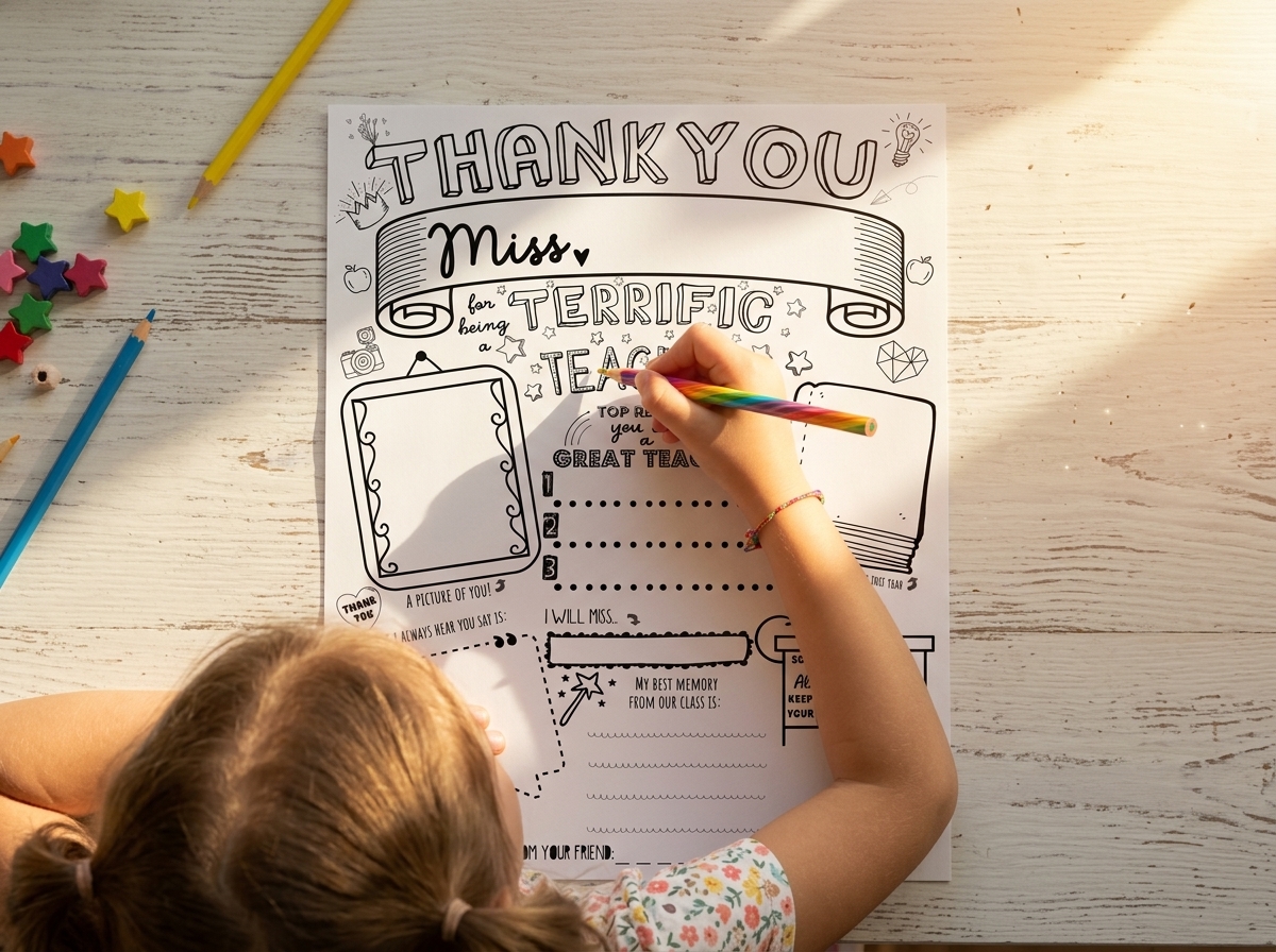 FREE PRINTABLE! Teacher Thank You Page Activity for Kids