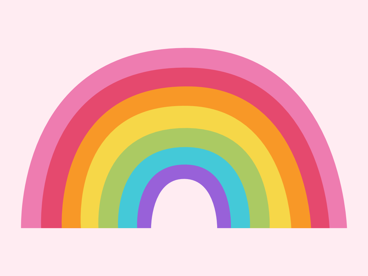 Vibrant rainbow on light pink background