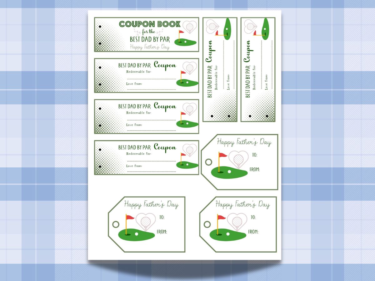 Father's Day coupon book and tags, larger size.