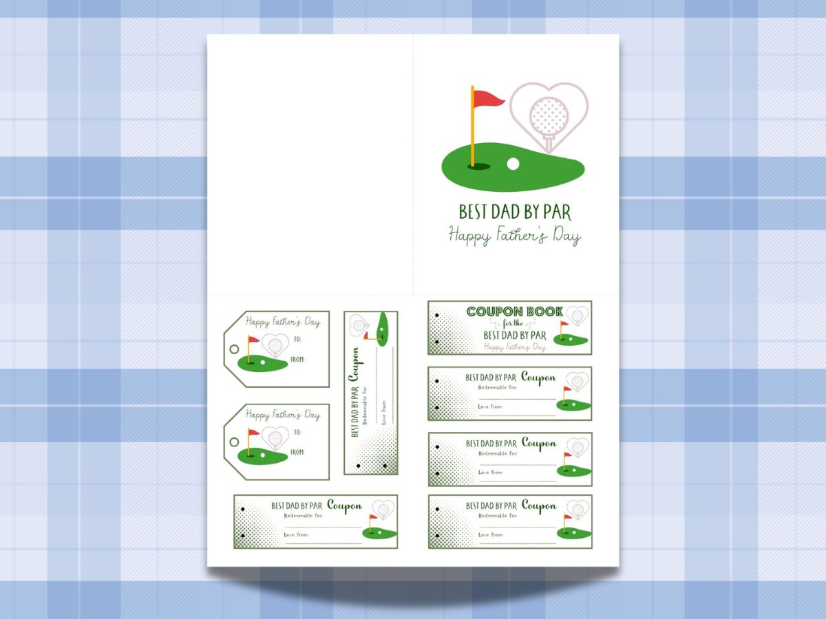 Father's Day Card - One page print with greeting card, coupons and gift tags PDF download