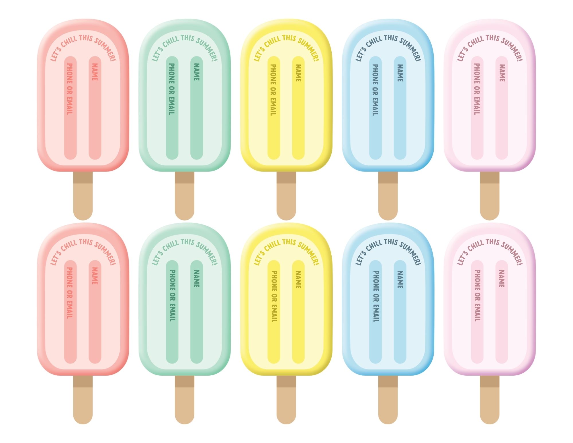 A sheet of pastel coloured printable editable info cards on a white background.