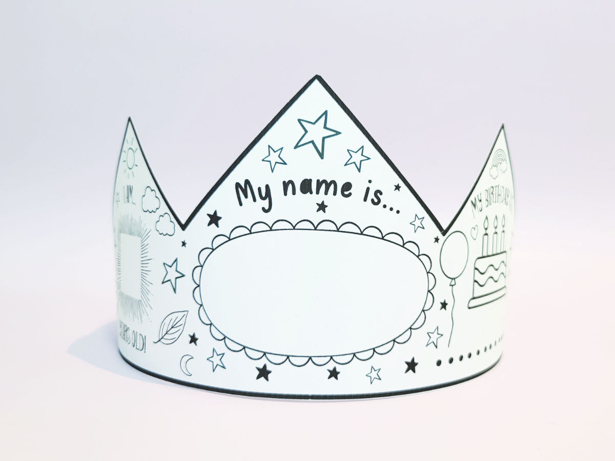 All About Me Kids Crown to Colour. Front view with name space.