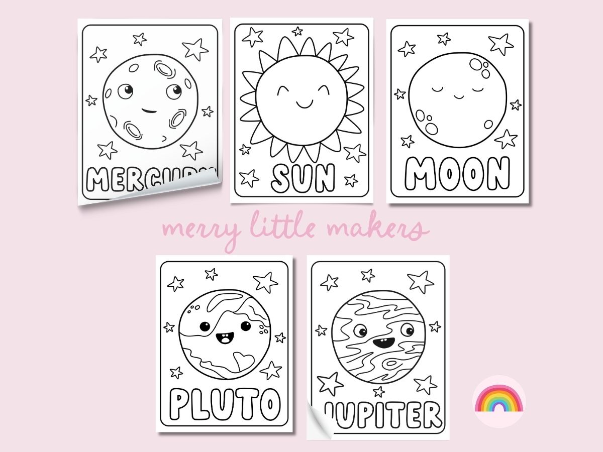 Five solar system colouring pages