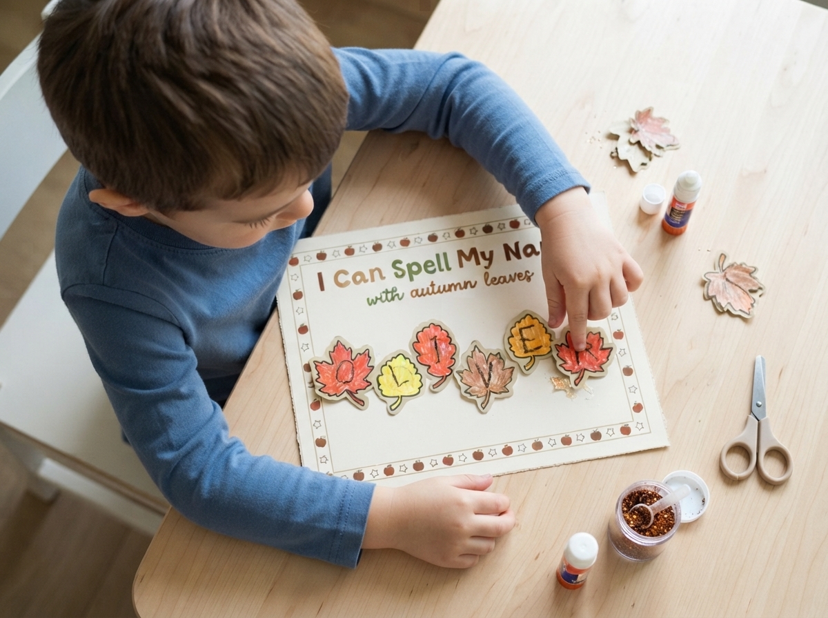 Fall Name Craft for Preschool & Kindergarten | Spell Your Name with Autumn Leaves – With Free Printable!