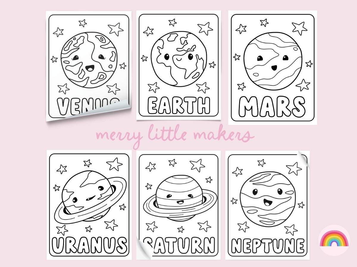 Six solar system colouring pages.