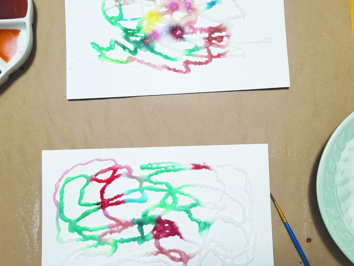 Two abstract salt artworks. 