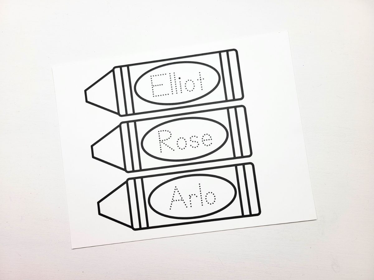 Printed template of Crayon Name bookmarks