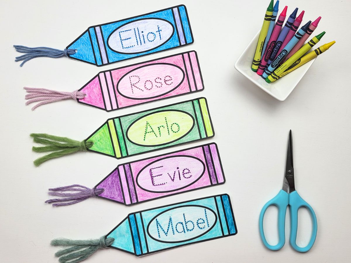 Crayon Bookmark Craft for Kids – Printable Name Writing Activity