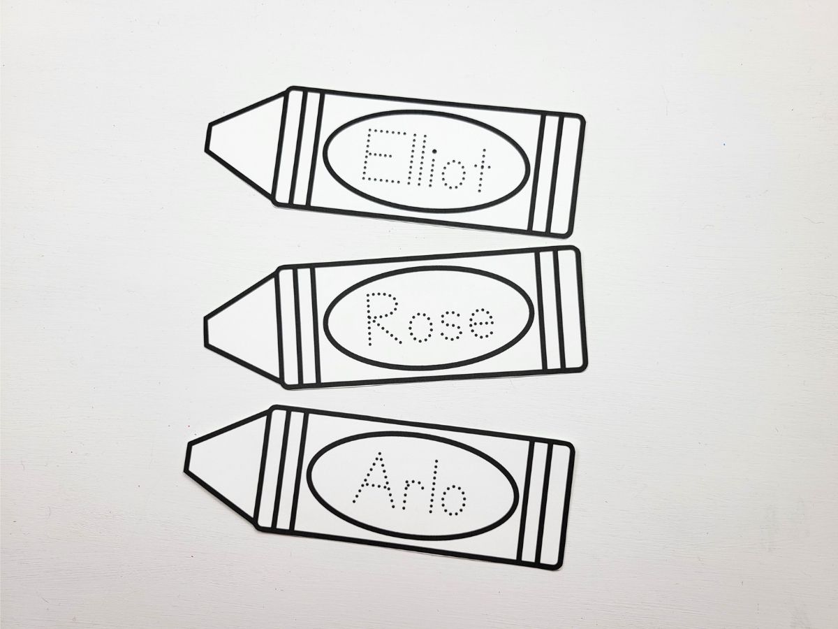 Cut out name crayon bookmarks. 
