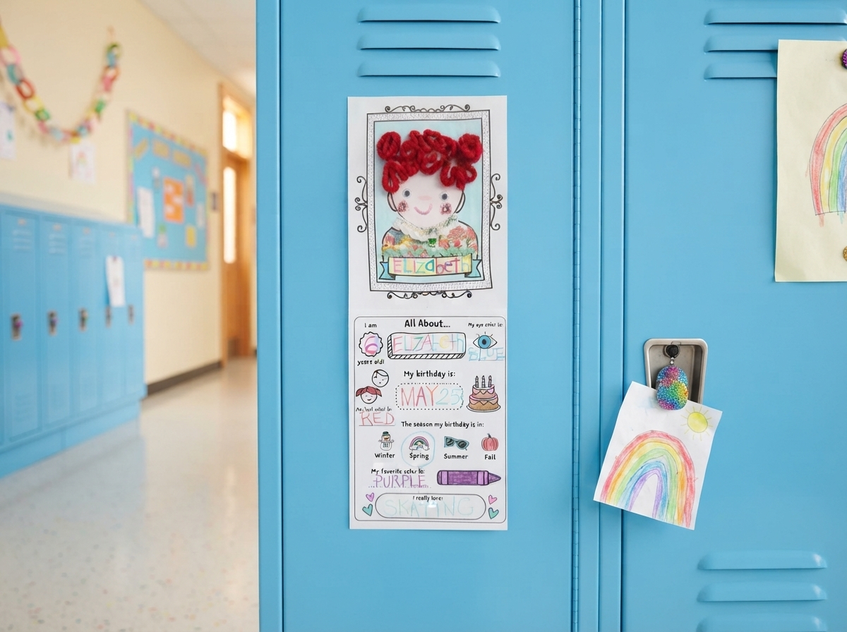 The portrait collage on a locker