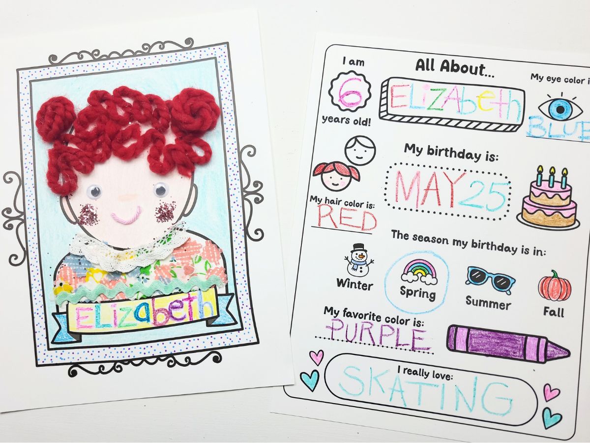 Portrait Collage Page and All About Me page side by side