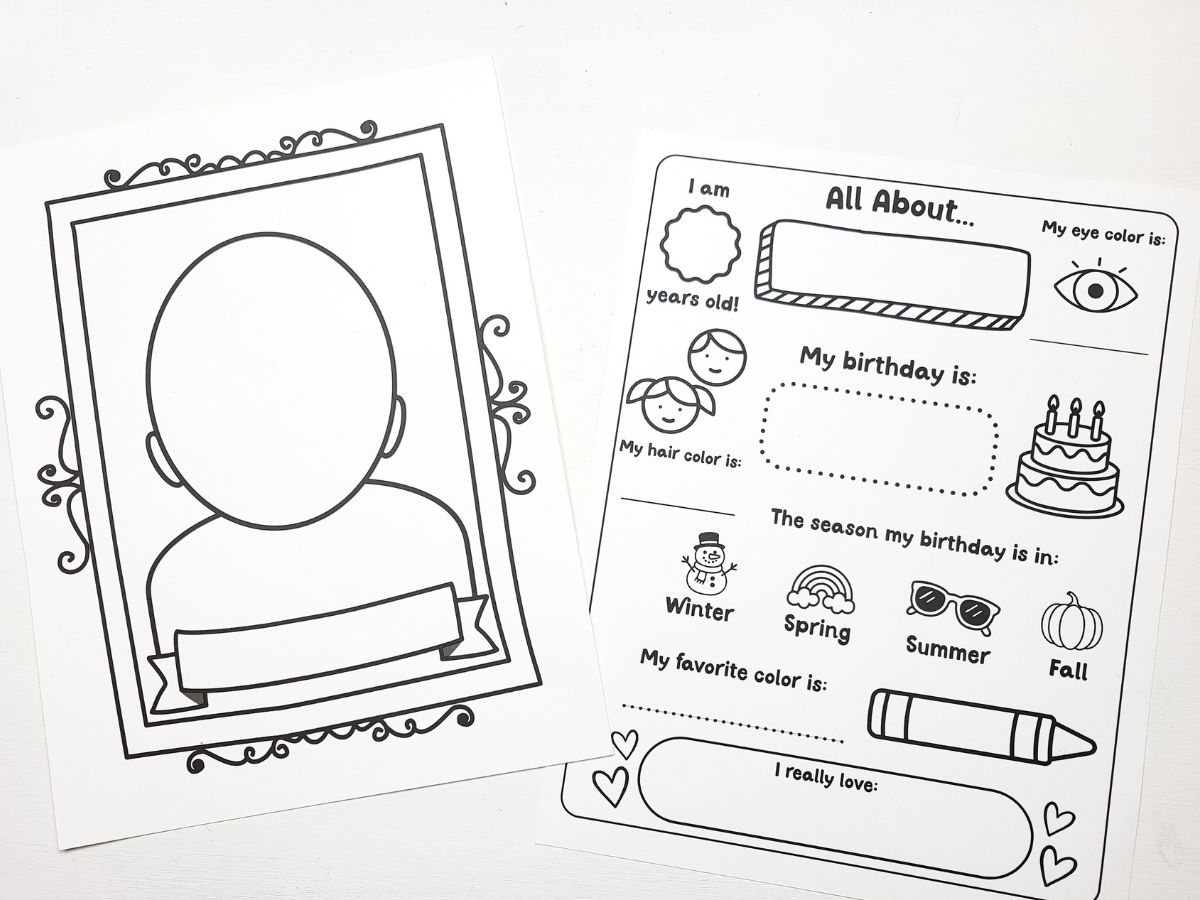 Portrait Page and All About Me pages printed out. 